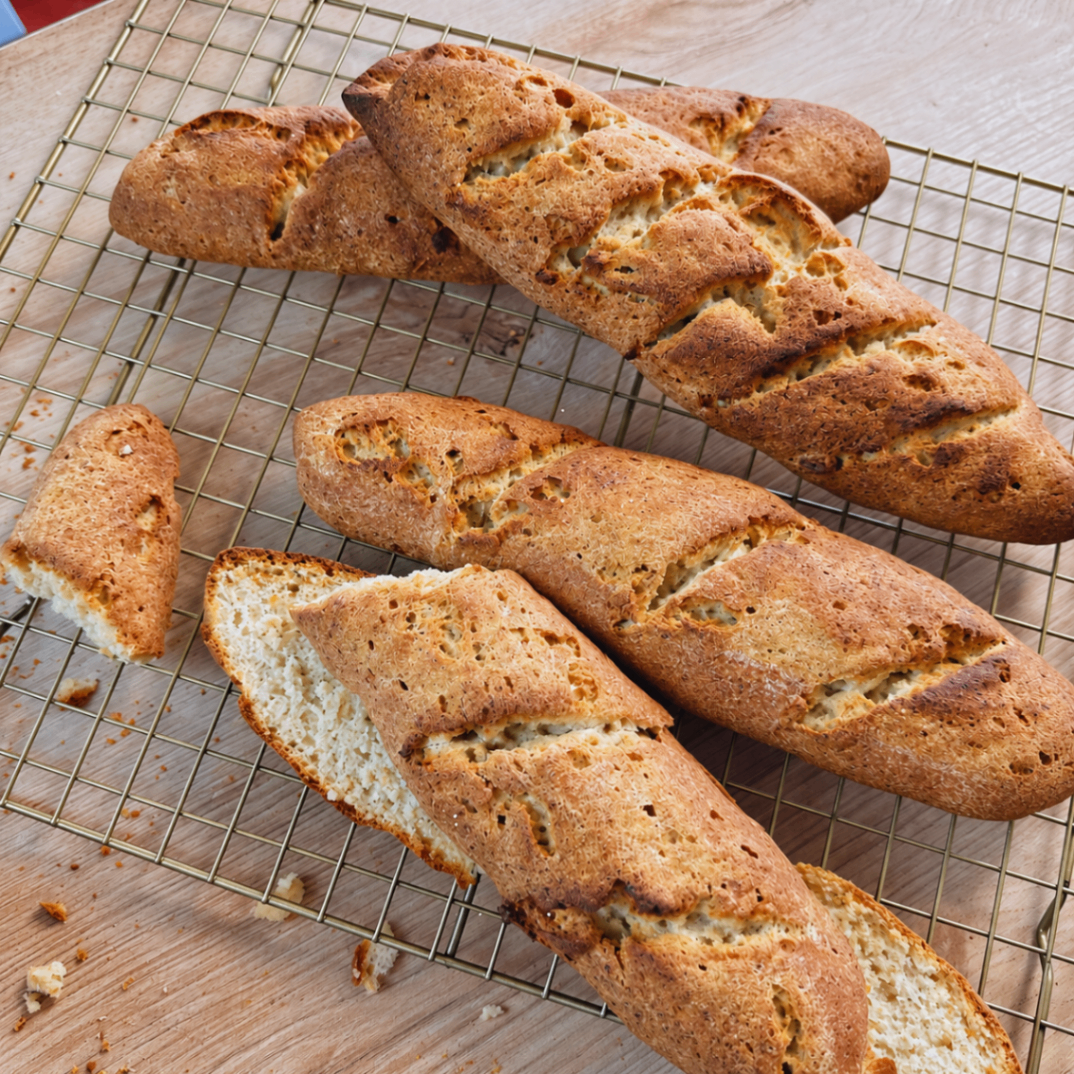 Pan tipo baguette sin gluten y sin azúcar