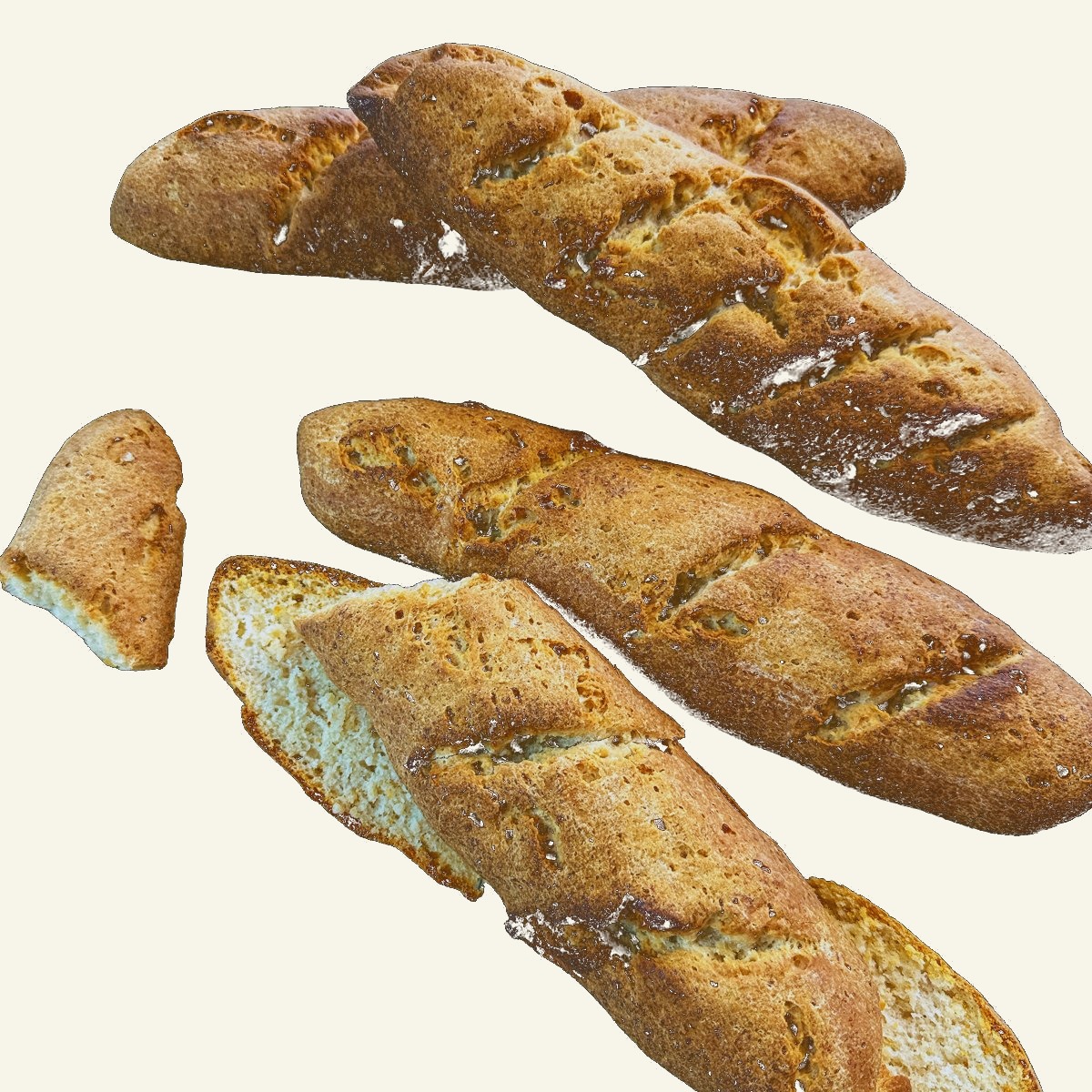 Pan tipo baguette sin gluten y sin azúcar